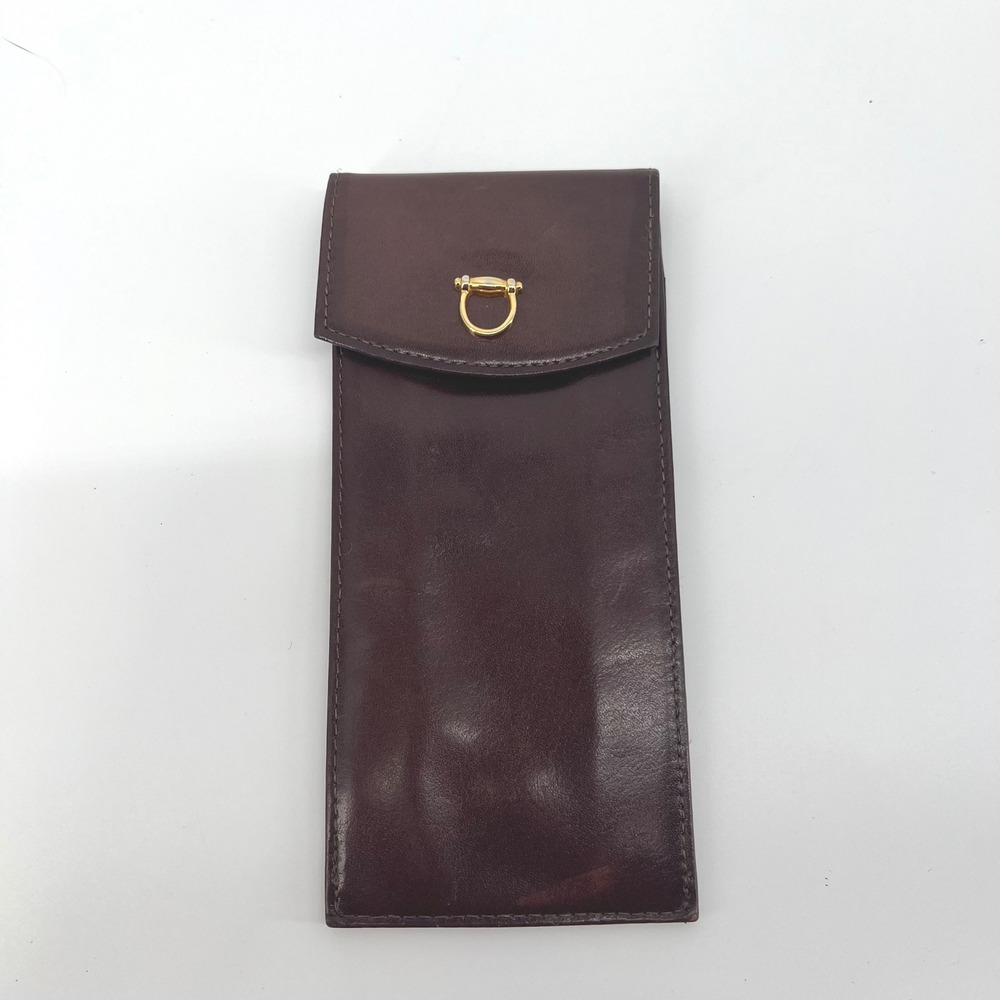 Bosca Vintage Leather Eyeglass Case Burgundy Brown Gold Hardware Horsebit Slim
